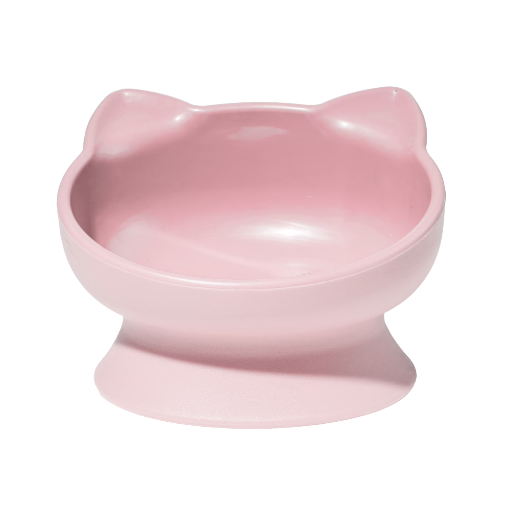 Plastic Elevated Cat Ear Feeding Bowl, Raised Pet Food Bowl with Stable Base, Pink