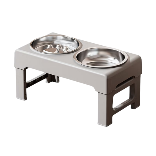 Adjustable Elevated Dog Bowl with Stand, Double Feeding Bowls, 3 Height Settings, Non-Slip, Gray