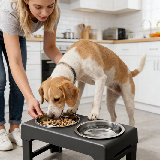Adjustable Elevated Dog Bowl with Stand, Double Feeding Bowls, 3 Height Settings, Non-Slip, Gray
