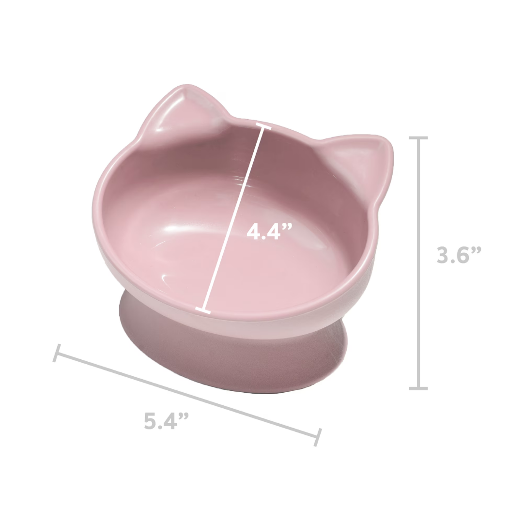 Plastic Elevated Cat Ear Feeding Bowl, Raised Pet Food Bowl with Stable Base, Pink